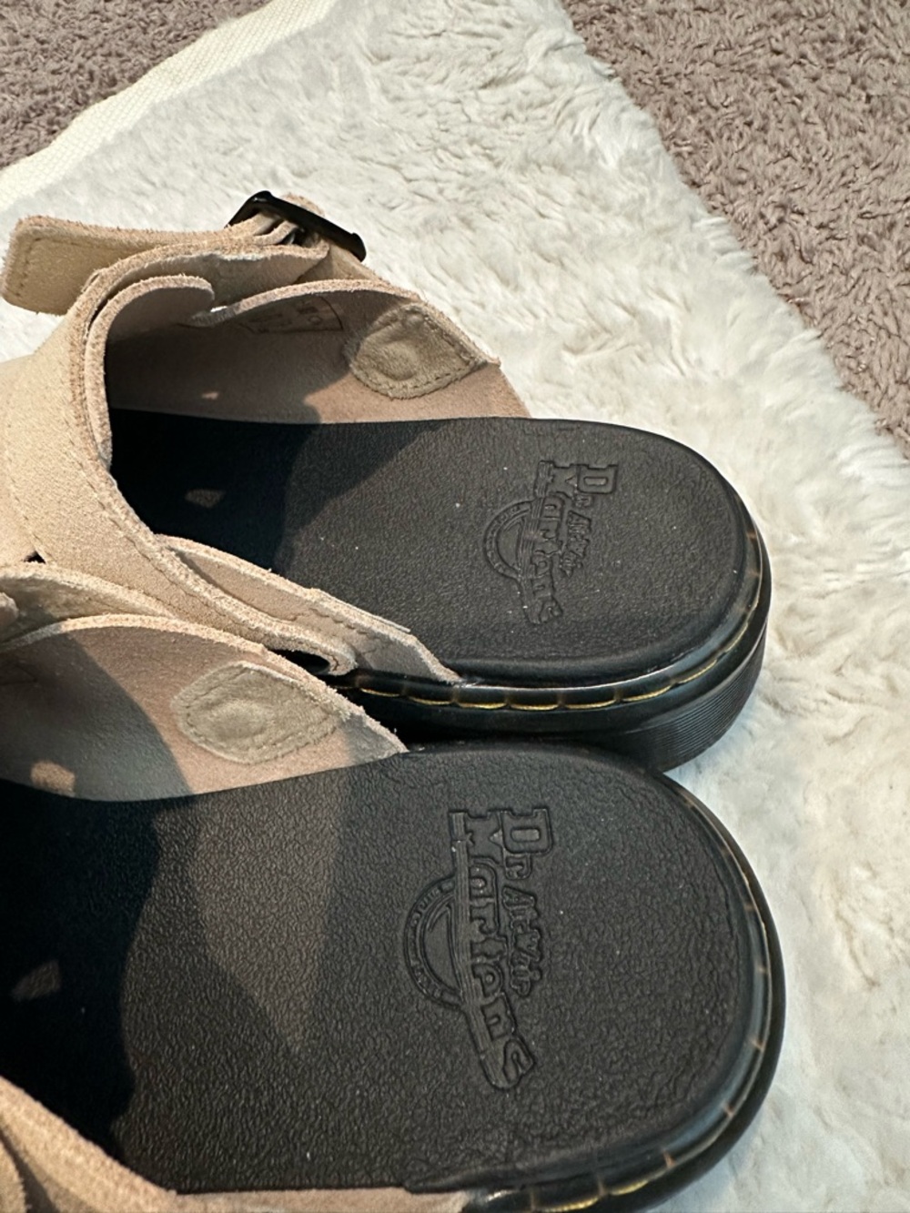 Dr Martens beigeSuede Buckle Clog Mules - Picture 2 of 5
